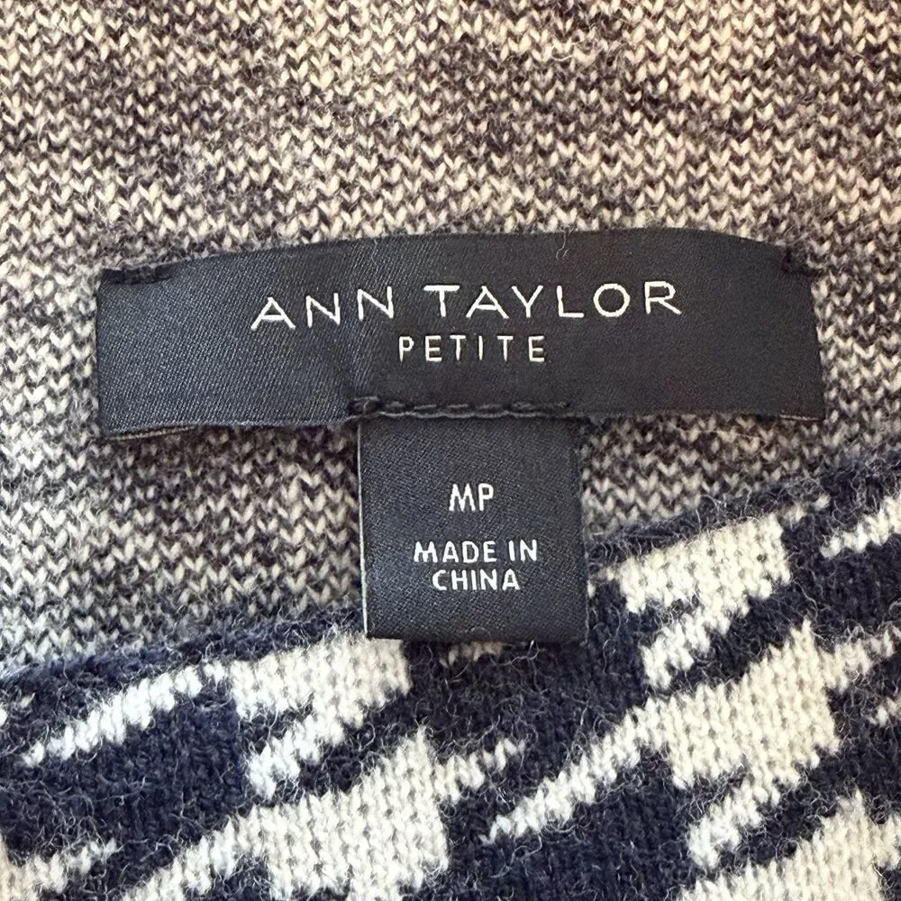 Ann Taylor Petite MP Houndstooth Sweater Black White Knit Long Sleeve Women - Picture 3 of 9